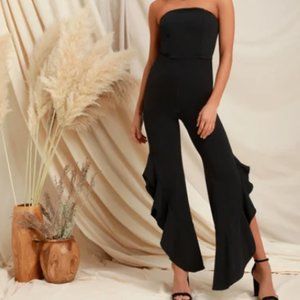 Black Strapless Ruffle Leg Jumpsuit